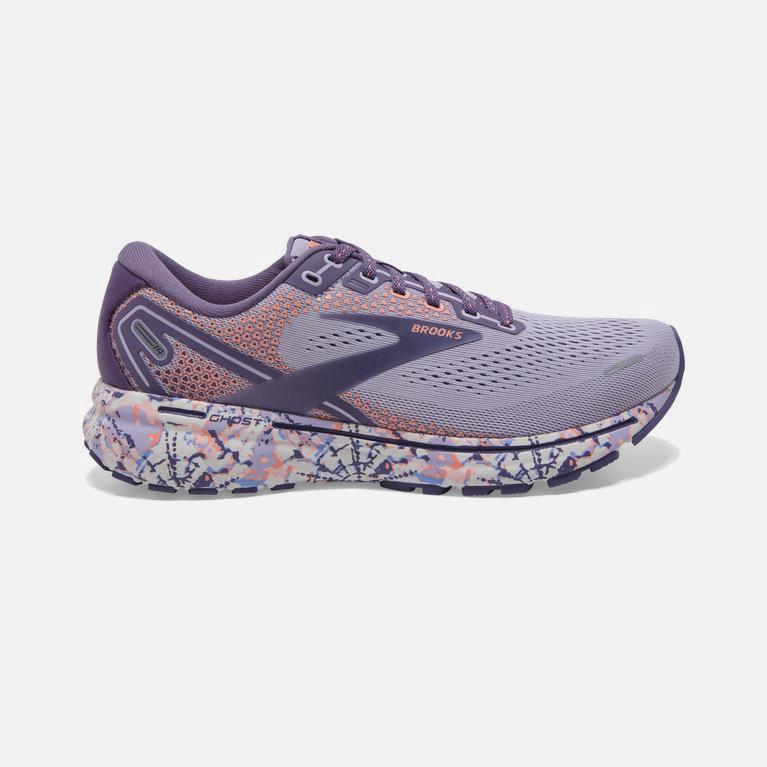 Brooks Ghost 14 Womens Cushioned Road Running Shoes - lavender Purple/Cadet/Thistle/Papaya Punch - P